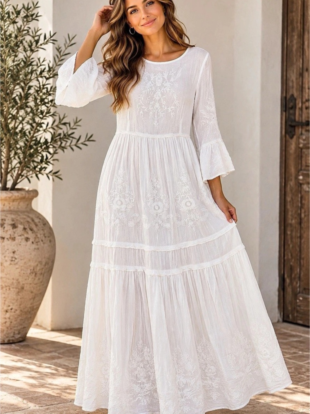 Chicwish Stay Romance Embroidered Maxi Dress White Cotton Size Small